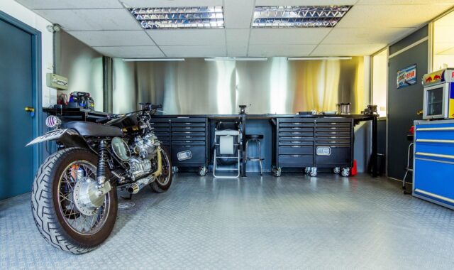motorcycle, motorbike, garage, workshop, tools, toolshed, mechanic, blue tools, blue garage, garage, garage, garage, garage, garage