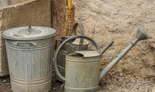 watering can, bucket, gardening, garden maintenance, casting, garden, still life, nostalgic, vessel, broom, waste bins, antique, nature, court, patio, fountain