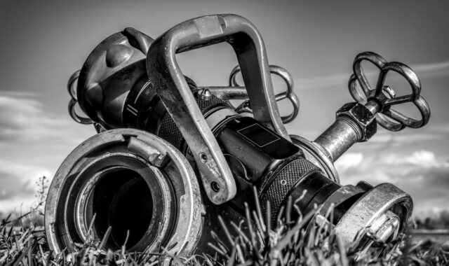fire hose, valve, distributor, faucet, clear, accessories, adapter, connection, water pump, delete exercise, fire fighters, equipment, metal, pressure, nature, fire engine, wheel, grass, hdr, high dynamic range, contrast, water, black, black-and-white, white