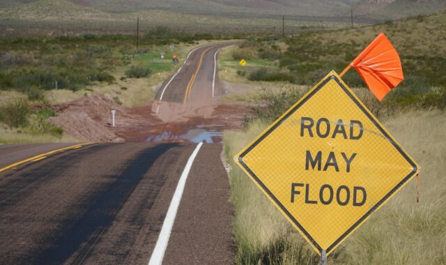 road, highway, traffic, transportation system, travel, flood, safety, sign, caution, danger, public, drive, flood, flood, flood, flood, flood, safety