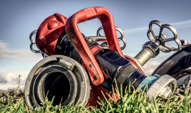 fire hose, valve, distributor, faucet, clear, accessories, adapter, connection, water pump, delete exercise, fire fighters, equipment, metal, pressure, fire engine, wheel, grass, red, nature, hdr, high dynamic range, contrast, water