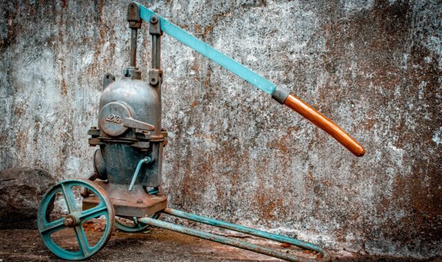 pump truck, historical, manually, follower, pump, machine, transport, craft, metal