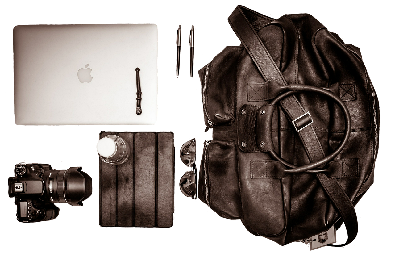 camera, laptop, tablet, pencils, equipment, pocket, glasses