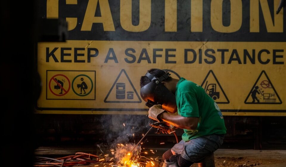 welder, welding, safety, worker, hazard, warning, industry, sign, workplace, warning sign, workwear, protective mask, gloves, sparks, black and yellow, keep distance, risk area, caution sign, electrical equipment
